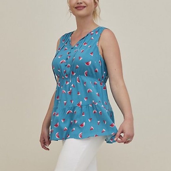 NWT Torrid Tiered Watermelon Tank Top Babydoll Size 1 Plus Size - Picture 2 of 10